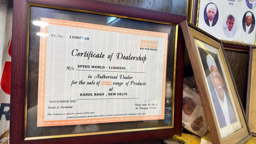 Studds Certificate of Dealership issued to Speed World, Karol Bagh